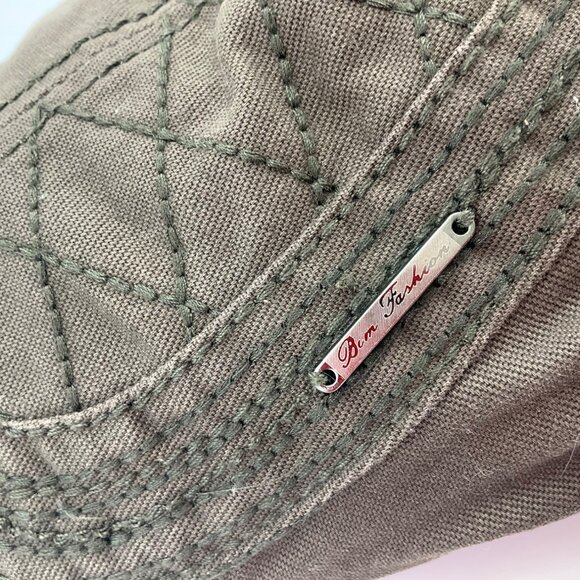 VTG Born Fashion Y2K Quilted Olive Green Cotton Flat Newsboy Cap Hat Adjustable - Picture 2 of 8